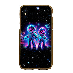 Чехол iPhone XS Max матовый Марио и Луиджи в космосе - неоновое свечение, цвет: 3D-коричневый