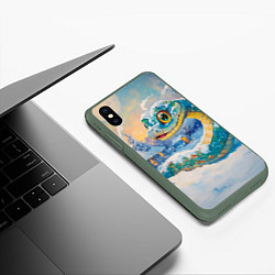 Чехол iPhone XS Max матовый Большая зеленая змея во дворе, цвет: 3D-темно-зеленый — фото 2