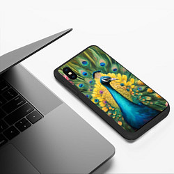 Чехол iPhone XS Max матовый Павлин, ананасы и пальмовые ветви, цвет: 3D-черный — фото 2