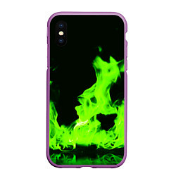 Чехол iPhone XS Max матовый Кислотный зелёный огонь, цвет: 3D-фиолетовый