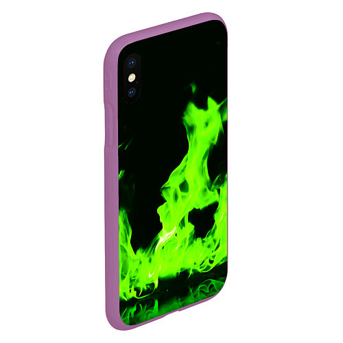 Чехол iPhone XS Max матовый Кислотный зелёный огонь / 3D-Фиолетовый – фото 2