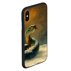 Чехол iPhone XS Max матовый Зеленая змея на снегу, цвет: 3D-черный — фото 2