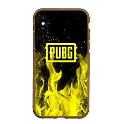 Чехол iPhone XS Max матовый PUBG fire yellow, цвет: 3D-коричневый