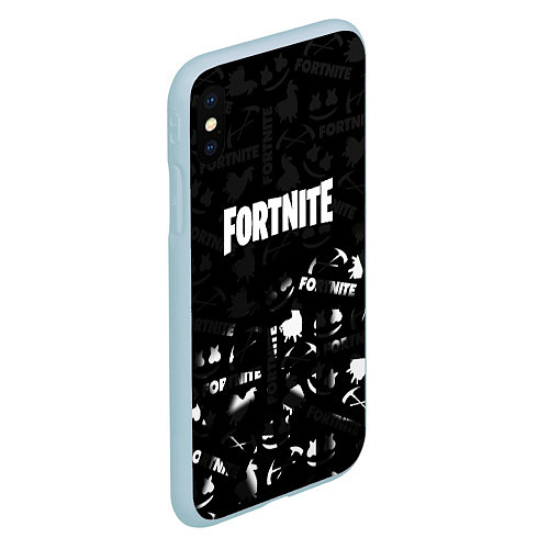 Чехол iPhone XS Max матовый Fortnite pattern black / 3D-Голубой – фото 2