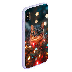 Чехол iPhone XS Max матовый Новогодний котик в гирляндах, цвет: 3D-светло-сиреневый — фото 2