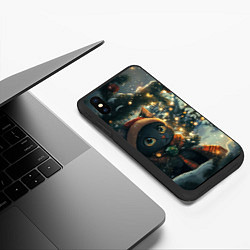 Чехол iPhone XS Max матовый Новогодний черный котик, цвет: 3D-черный — фото 2