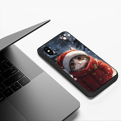 Чехол iPhone XS Max матовый Новогодний котик в зимнем лесу, цвет: 3D-черный — фото 2