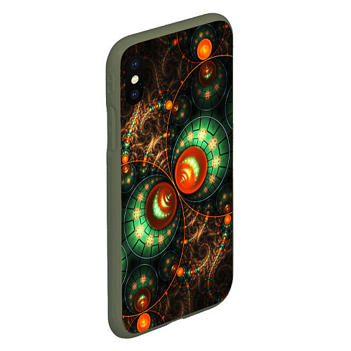 Чехол iPhone XS Max матовый Фрактальный узор абстрактный / 3D-Темно-зеленый – фото 2