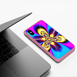 Чехол iPhone XS Max матовый Фрактальный неоновый узор абстракция, цвет: 3D-малиновый — фото 2