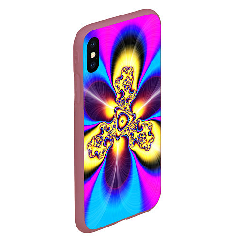 Чехол iPhone XS Max матовый Фрактальный неоновый узор абстракция / 3D-Малиновый – фото 2