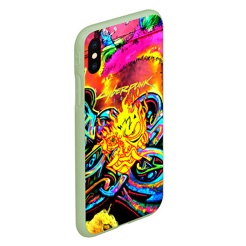 Чехол iPhone XS Max матовый Cyberpunk 2077 graffity game / 3D-Салатовый – фото 2