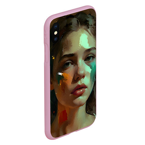 Чехол iPhone XS Max матовый Портрет девушки искусство / 3D-Розовый – фото 2