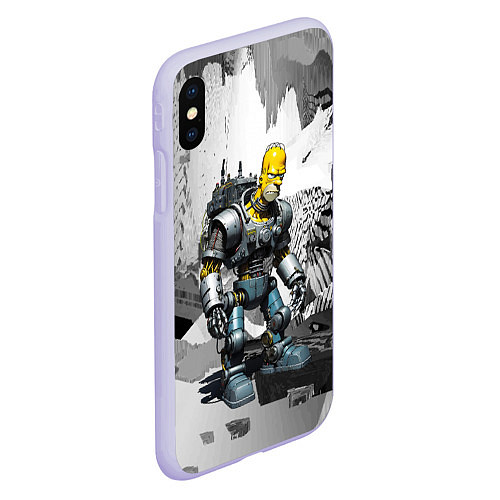 Чехол iPhone XS Max матовый Homer Simpson cool cyborg - ai art fantasy / 3D-Светло-сиреневый – фото 2