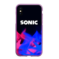 Чехол iPhone XS Max матовый Sonic neon flame, цвет: 3D-фиолетовый