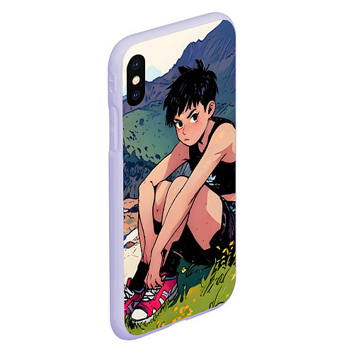 Чехол iPhone XS Max матовый A girl anime / 3D-Светло-сиреневый – фото 2