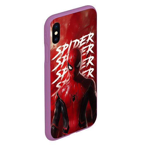 Чехол iPhone XS Max матовый Spider-man red background / 3D-Фиолетовый – фото 2