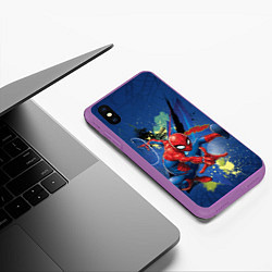 Чехол iPhone XS Max матовый Spider-man with a spider web, цвет: 3D-фиолетовый — фото 2