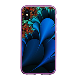 Чехол iPhone XS Max матовый Фрактальный узор голубой, цвет: 3D-фиолетовый