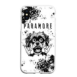 Чехол iPhone XS Max матовый Paramore - рок пес, цвет: 3D-белый