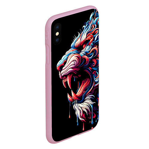 Чехол iPhone XS Max матовый Фантазийный красочный тигр - ирезуми / 3D-Розовый – фото 2