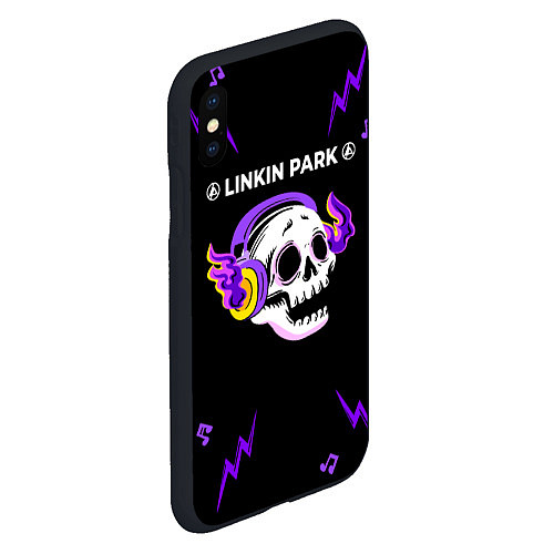 Чехол iPhone XS Max матовый Linkin Park 2024 неоновый череп / 3D-Черный – фото 2