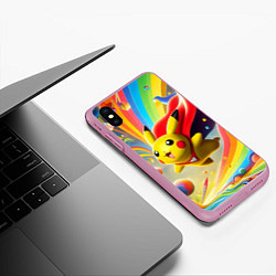 Чехол iPhone XS Max матовый Super Pikachu - ai art fantasy, цвет: 3D-розовый — фото 2