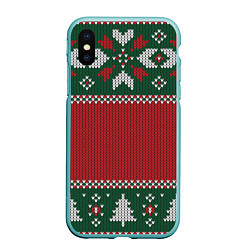 Чехол iPhone XS Max матовый Knitted Christmas Pattern, цвет: 3D-мятный