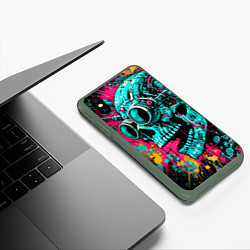 Чехол iPhone XS Max матовый Cyber skull sketch - color blots, цвет: 3D-темно-зеленый — фото 2