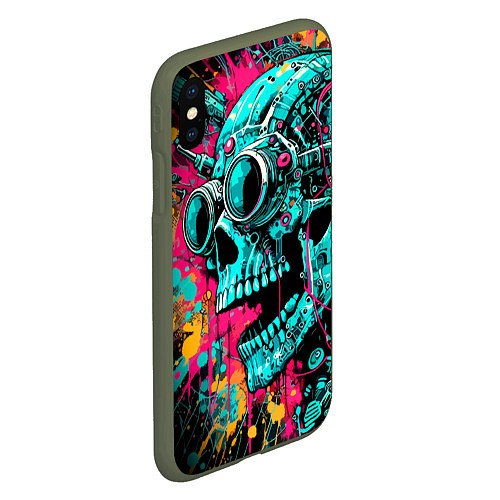 Чехол iPhone XS Max матовый Cyber skull sketch - color blots / 3D-Темно-зеленый – фото 2