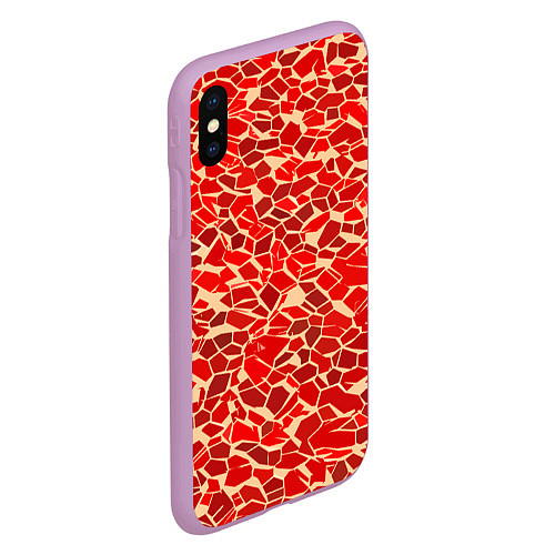 Чехол iPhone XS Max матовый Красные плитки на кремовом фоне / 3D-Сиреневый – фото 2