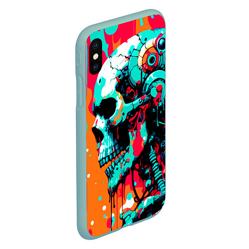 Чехол iPhone XS Max матовый Cyber skull sketch - ai art fantasy / 3D-Мятный – фото 2