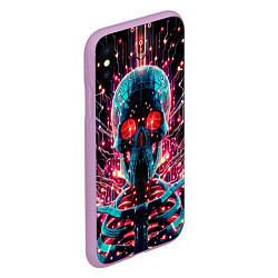 Чехол iPhone XS Max матовый Neon cyber skull - ai art fantasy, цвет: 3D-сиреневый — фото 2