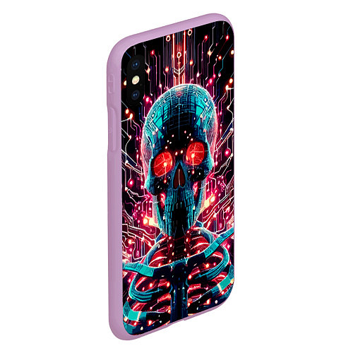 Чехол iPhone XS Max матовый Neon cyber skull - ai art fantasy / 3D-Сиреневый – фото 2