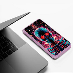 Чехол iPhone XS Max матовый Neon cyber skull - ai art fantasy, цвет: 3D-сиреневый — фото 2