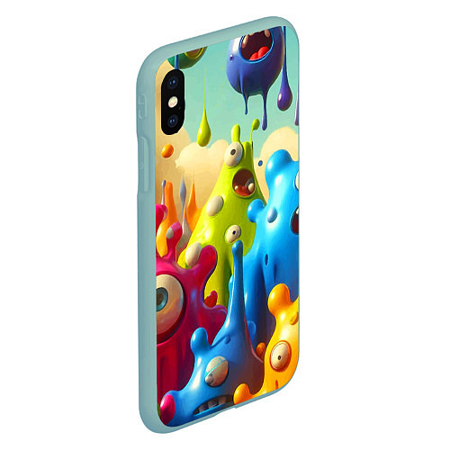 Чехол iPhone XS Max матовый Мультяшные персонажи - нейроарт / 3D-Мятный – фото 2