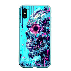 Чехол iPhone XS Max матовый Cyber skull - blots sketch, цвет: 3D-мятный