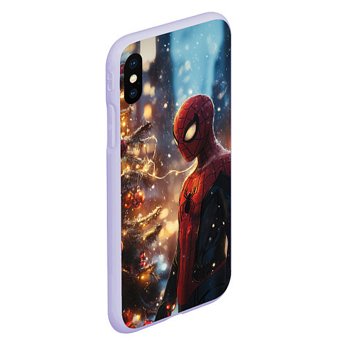 Чехол iPhone XS Max матовый Spider-man new year / 3D-Светло-сиреневый – фото 2