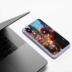 Чехол iPhone XS Max матовый Spider-man new year, цвет: 3D-светло-сиреневый — фото 2