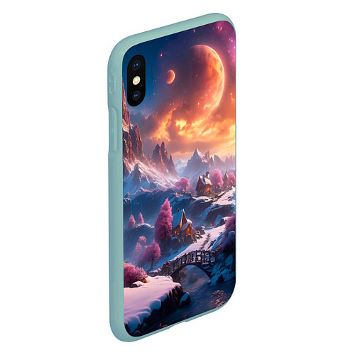 Чехол iPhone XS Max матовый Fantasy river village / 3D-Мятный – фото 2