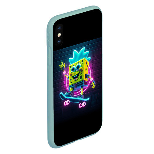 Чехол iPhone XS Max матовый Sponge Bob on a skateboard - ai art fantasy / 3D-Мятный – фото 2