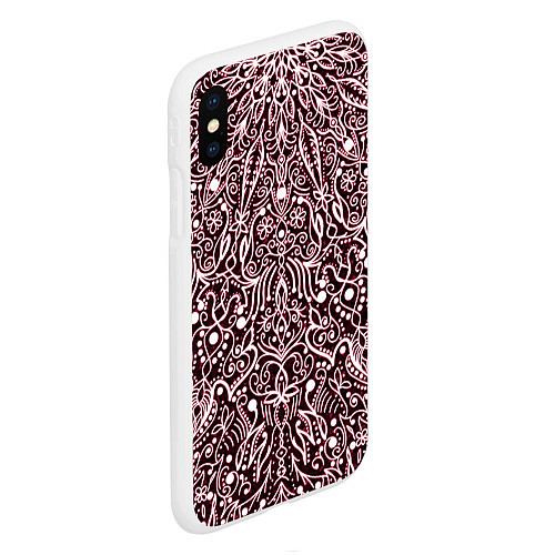 Чехол iPhone XS Max матовый Тёмно-красный узоры мандала / 3D-Белый – фото 2