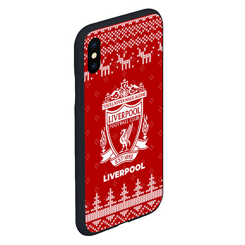 Чехол iPhone XS Max матовый Новогодний Liverpool с оленями / 3D-Черный – фото 2