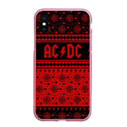 Чехол iPhone XS Max матовый ACDC christmas sweater, цвет: 3D-розовый