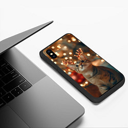 Чехол iPhone XS Max матовый Котик с новогодними рожками, цвет: 3D-черный — фото 2