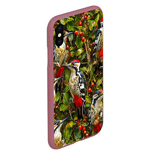 Чехол iPhone XS Max матовый Дятлы / 3D-Малиновый – фото 2