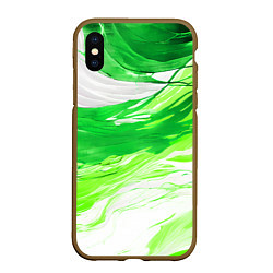 Чехол iPhone XS Max матовый Зелёные волны на белом фоне, цвет: 3D-коричневый