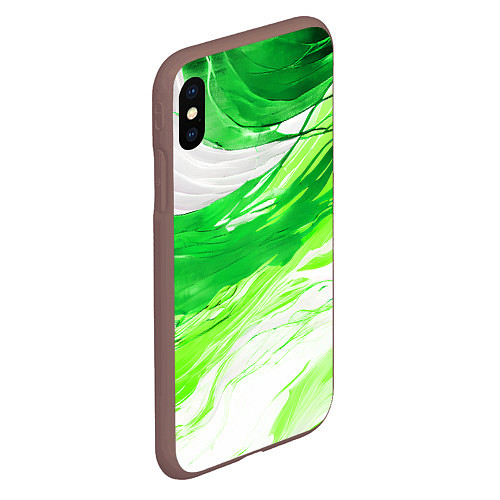 Чехол iPhone XS Max матовый Зелёные волны на белом фоне / 3D-Коричневый – фото 2