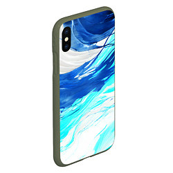 Чехол iPhone XS Max матовый Синие волны на белом фоне, цвет: 3D-темно-зеленый — фото 2