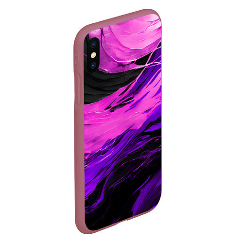 Чехол iPhone XS Max матовый Фиолетовые волны на чёрном фоне / 3D-Малиновый – фото 2