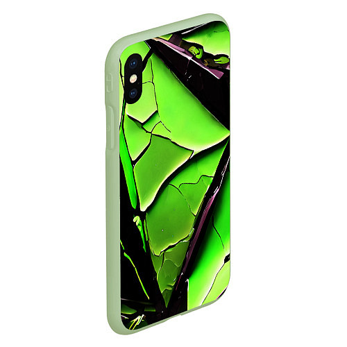 Чехол iPhone XS Max матовый Чёрные трещины на зелёном фоне / 3D-Салатовый – фото 2